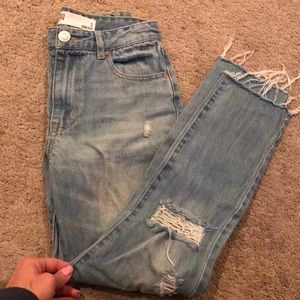 RSQ mom jeans skinny bottom distressed light wash